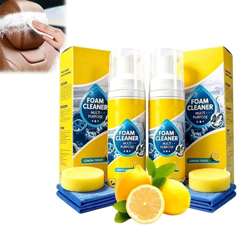 4-in-1 Multi-Enzyme Foam Cleaner 5oz, Multi-Purpose Foam Cleaner Car Interior, Multi-Purpose No-Rinse Deep Cleaning Spray, for Itchen, Bathroom, Sofa, Leather, Fabric and Plastic, Lemon Scent (1)