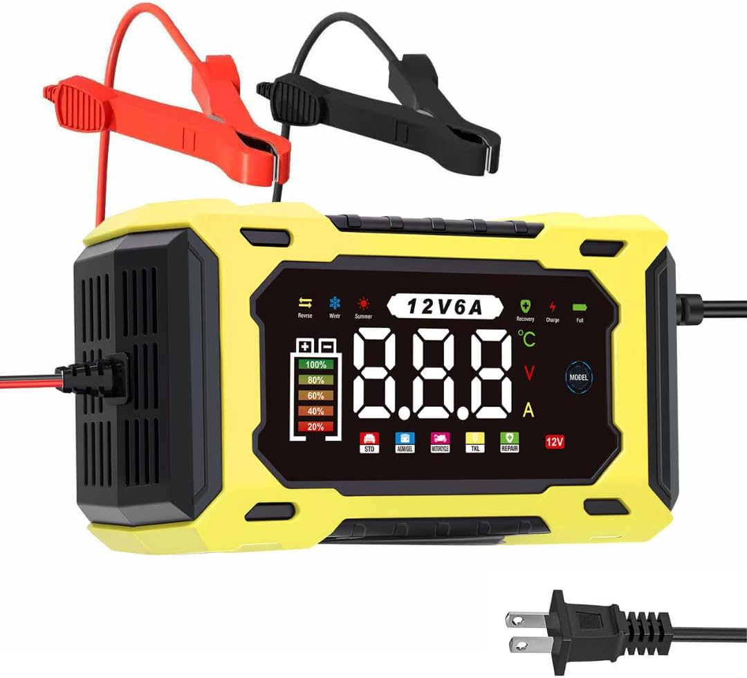 12V 6A Smart Battery Charger Maintainer, Fully Automatic Trickle Charger