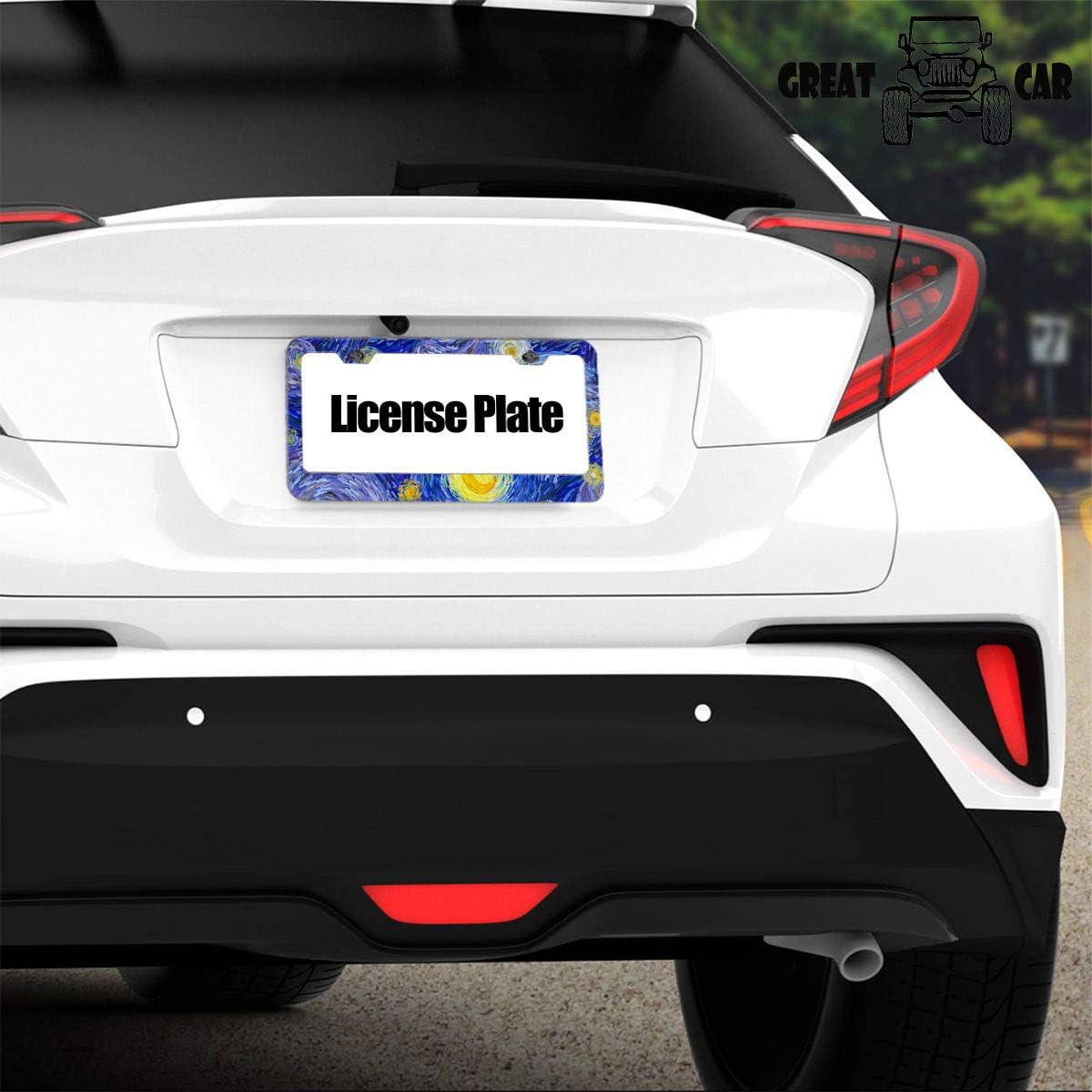 Starry Night License Plate Frame Print Auto Tag Frames Art Oil Painting License Plates Holder 2 Holes Decorative Car Plates Cover Blue for Men Women