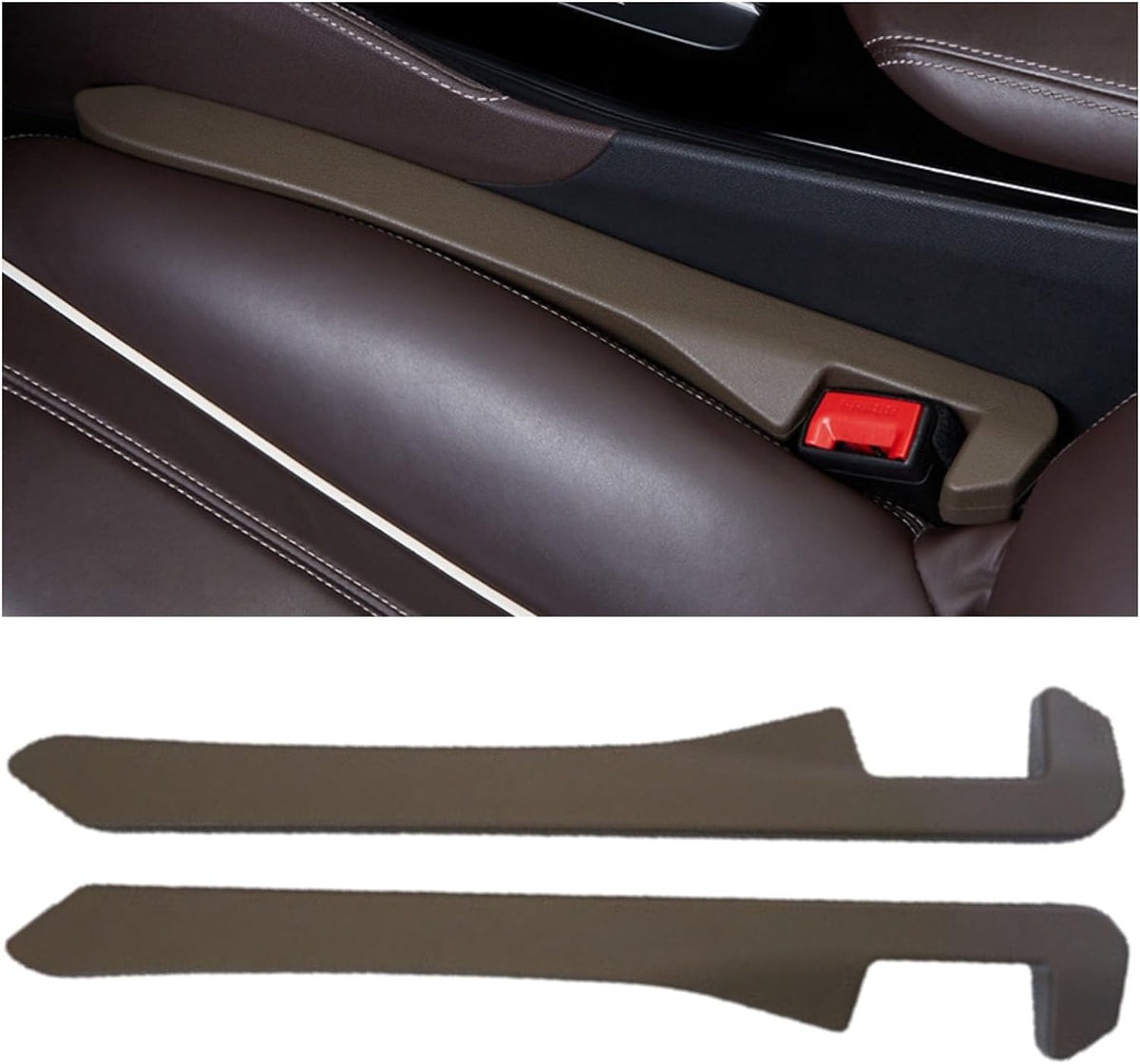 Leather Car Seat Gap Filler Universal for Car, SUV, Truck Fit Organizer Fill The Gap Between Seat and Console Stop Things from Dropping, Set of 2 (Brown)
