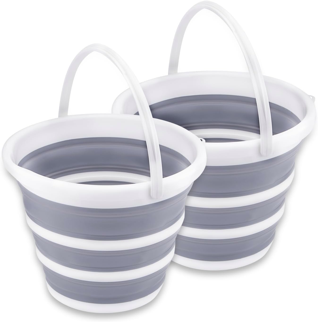 2 Pack Collapsible Buckets 10L 2.6 Gallon Cleaning Bucket Mop Bucket Folding Foldable Portable Small Plastic Water Supplies for Outdoor Garden Camping Fishing Car Wash Space Saving Grey and Blue