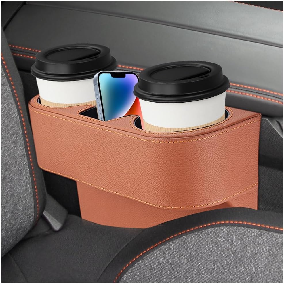 Car Seat Gap Filler Organizer, Multifunctional Auto Console Side Storage Box with Cup Holder, Universal PU Leather Cup Holder Front Seat Crevice Filler for Car Truck SUV (Black)