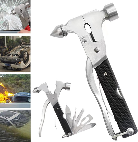 Car Safety Hammer Glass Breaker, 12-in-1 Car Stainless Steel Hammer Multi-Tool - Emergency Escape, Vehicle Tool Kit, Camping Outdoor Rescue Emergency Essentials - Suitable for Men, Women
