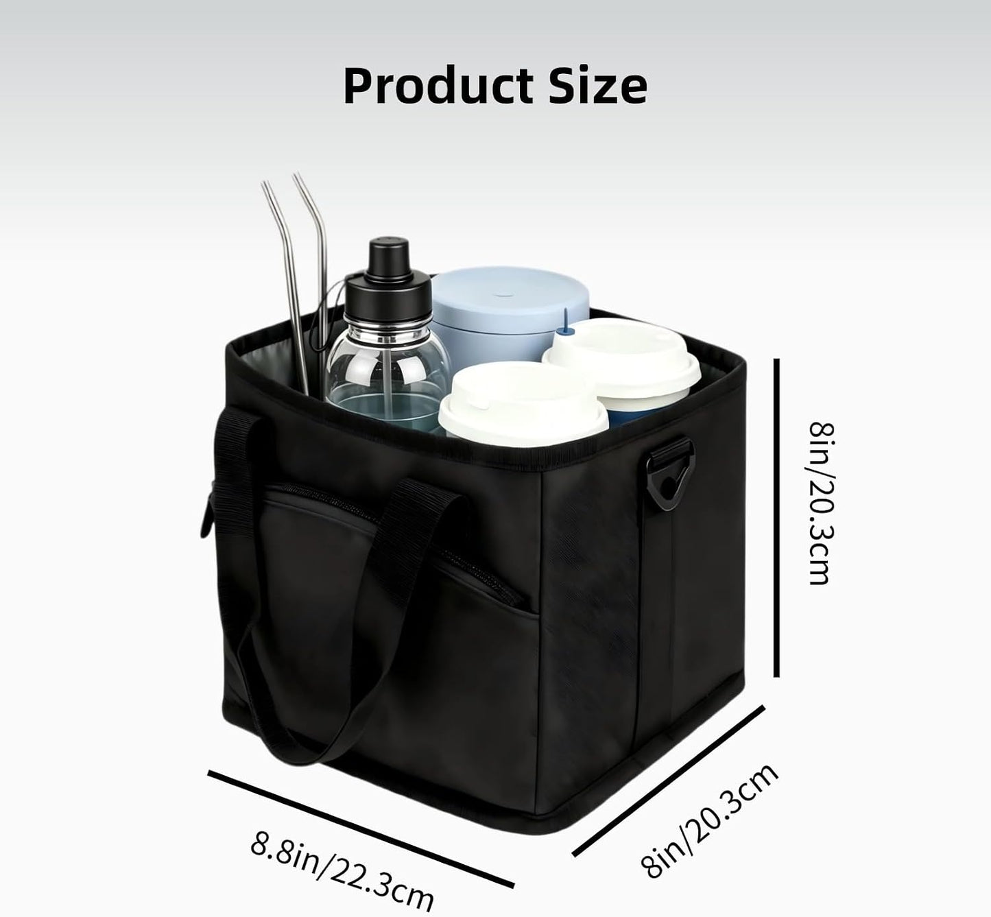 4 Cup Drink Carrier with Insulated Design - Collapsible Beverage Caddy with Adjustable Dividers & Shoulder Strap - Reusable Coffee Holder Tote Bag for Delivery, Travel & Car - No-Spill Drink Holder