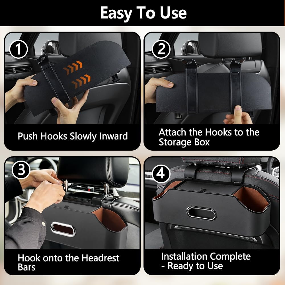 Abnaok Back Seat Car Organizer, 4 in 1 Multifunctional Car Back Seat Storage Box with Drink Cup Holder Tissue Box, for Hold Phone,Snacks, Drinks, Handbag