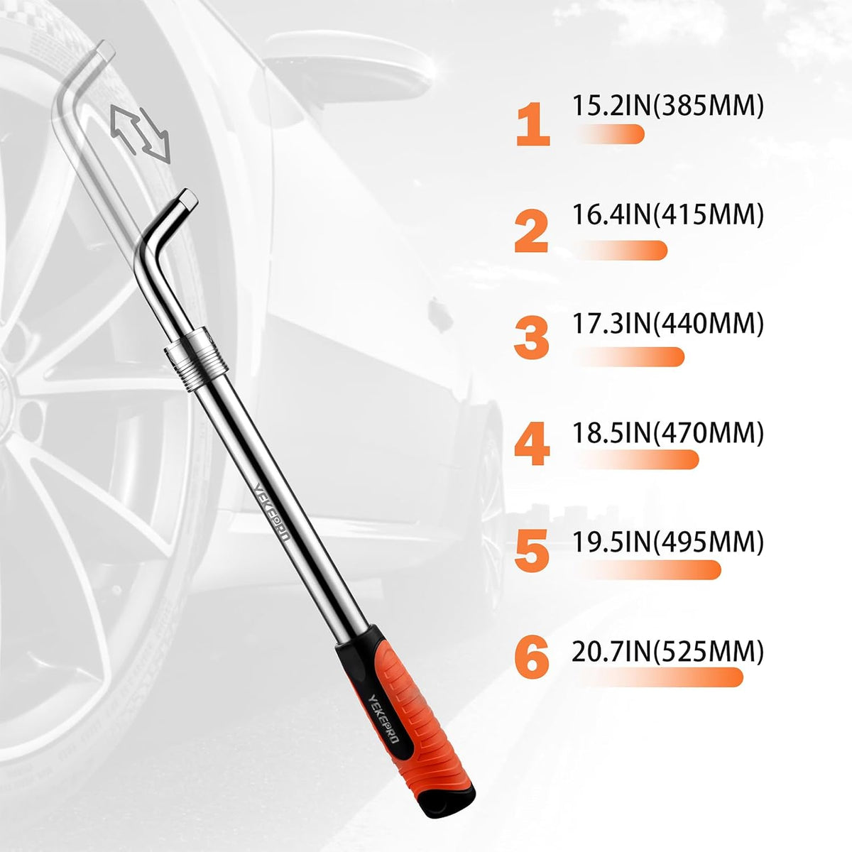 Extendable Lug Wrench with Flip Sockets, 4-in-1 Tire Tool Set