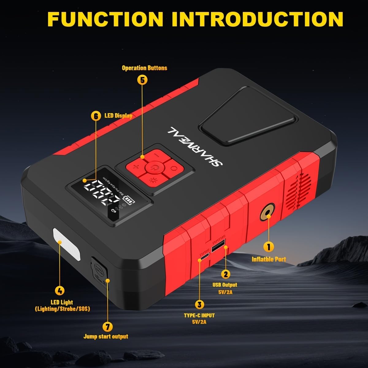 Sharmeal 21000A Portable Car Jump Starter Emergency Power Bank - 12V Battery Booster Charger with Flashlight - for Cars, Motorcycles, SUVs - Safely Jump-Start A Dead Battery in Seconds