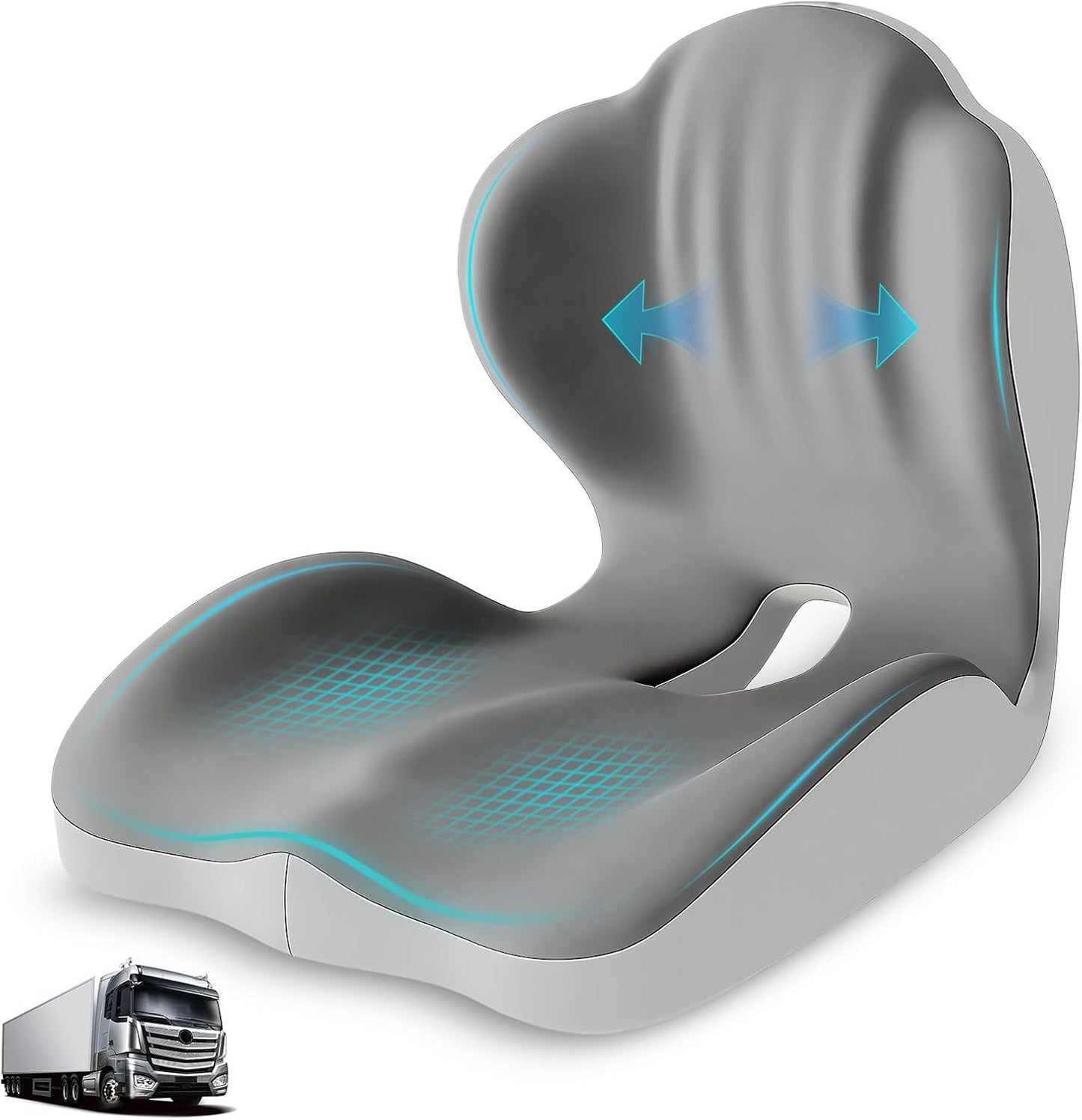 Seat Cushion with Lumbar Support Pillow for Truck Driver, Memory Foam Chair Cushion for Tailbone Pressure Relief & Long Driving, L-Shaped Ergonomic Non-Slip Seat Cushions for Car,Truck,Desk,Chairs