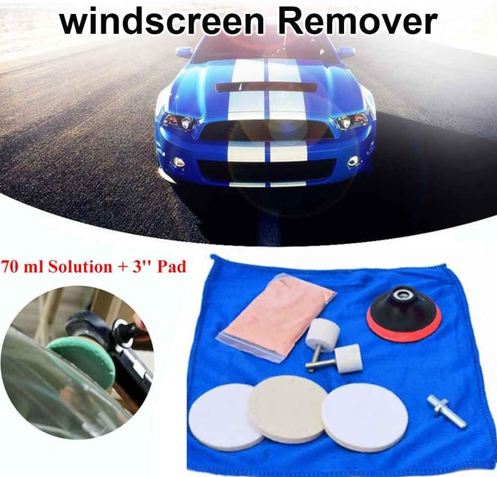 Kakalote 9Pcs/Set Glass Polishing Kit Multifunctional Deep Scratch Remover Car Polish Pad Cerium Oxide Polishing Powder Felt Polishing Wheel Set for Windscreen and Glass Repair