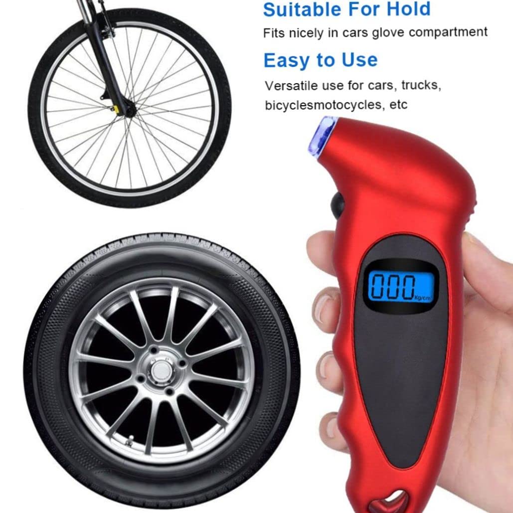 Digital Tire Pressure Gauge, Digital Tire Pressure Reader, High Precision tire Pressure Reading Device, Tire Diagnostic Tool, 100 PSI 4 Settings for Car Truck Bicycle with Backlit LCD (Red)