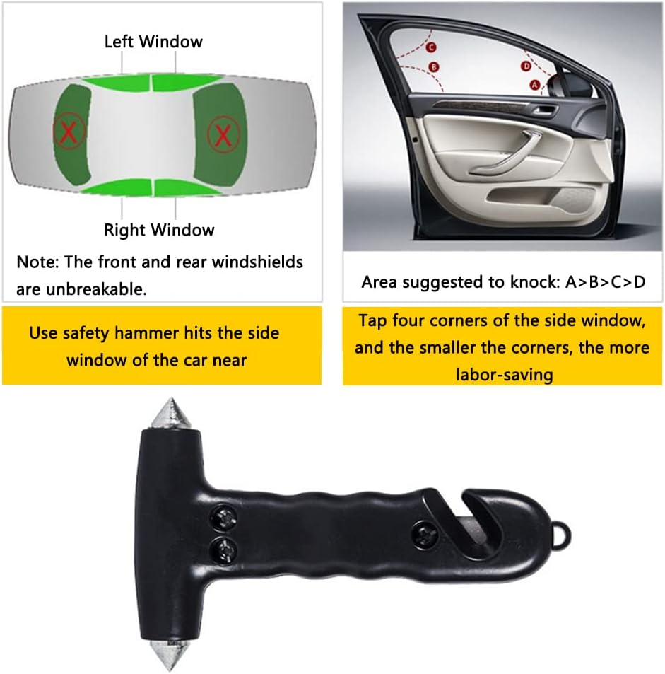 Double-sided Window Breaker with carbonized hammer tips, Window Breaker, black safety hammer with hidden shape blade