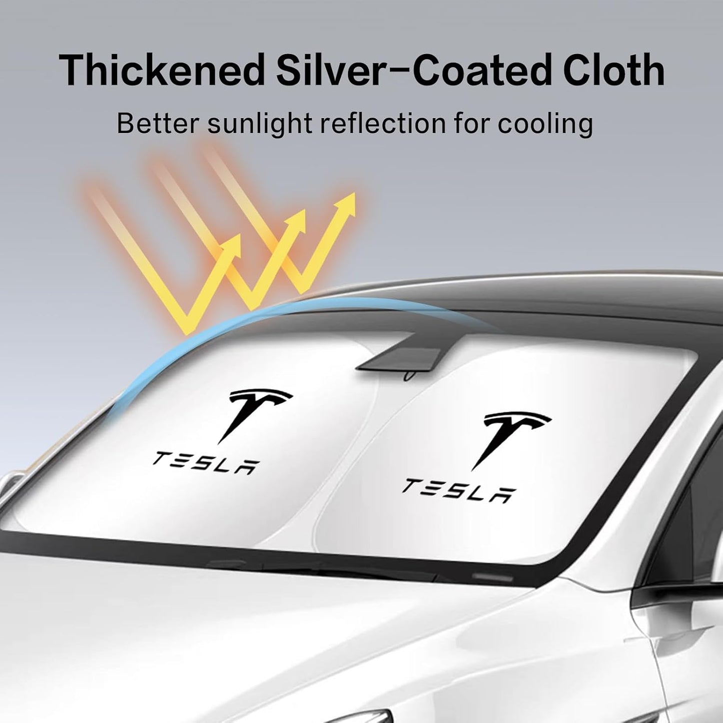 300T Sunshade for Tesla Model Y Model 3, Car Accessories 2026 for Tesla, Front Window Sunshade with Organizer Bag, Gifts for Tesla Owners