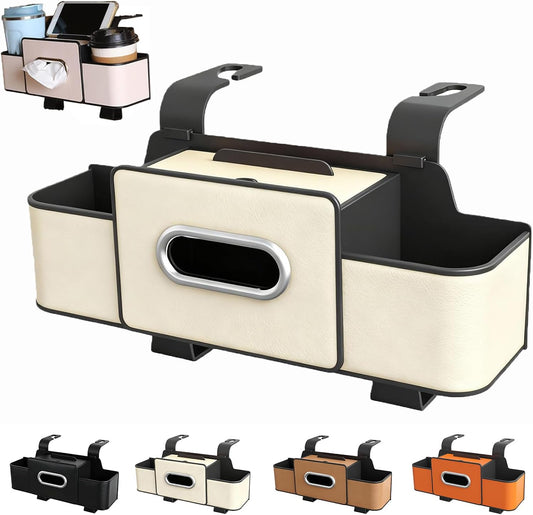 Car Organizer, Backseat Organizers Hanging Storage, Car Organizers and Storage Box, Multifunctional Car Organizer Box with Tissue & Cup Holders