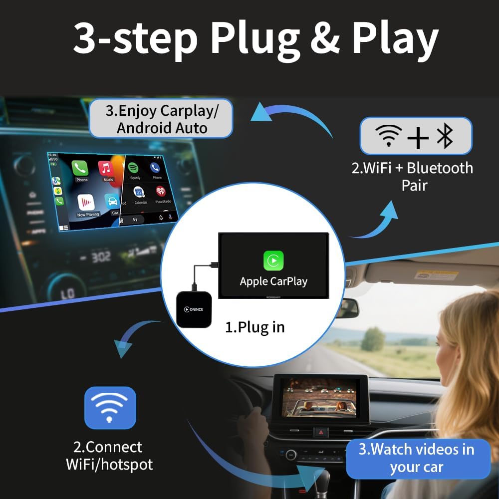 CarPlay AI Box 2025 Upgrade – Magic Box 3.0 with Wireless CarPlay & Android Auto, Bult-in Netflix, YouTube, Disney+, Prime Video | 5.8GHz WiFi, Auto Connect | for OEM Wired CarPlay Cars & Motorcycles