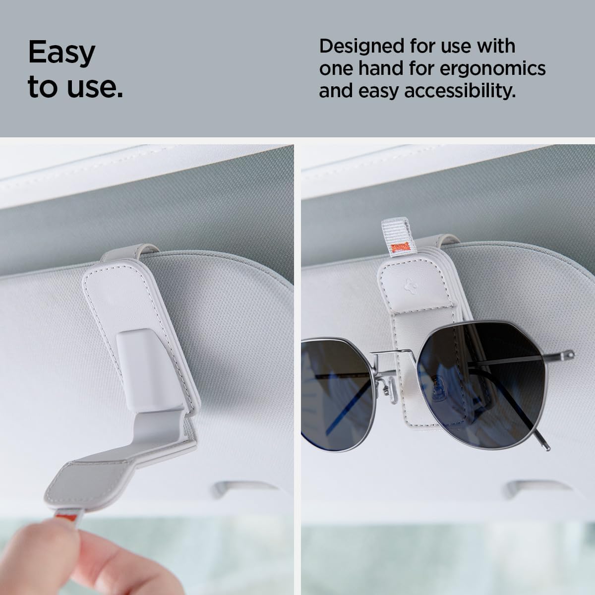 Spigen EZ Slide & Brush Screen Cleaner for Car (White) with 2 Pack Magnetic Vegan Leather Sunglass Holder for Car Sun Visor (Gray)