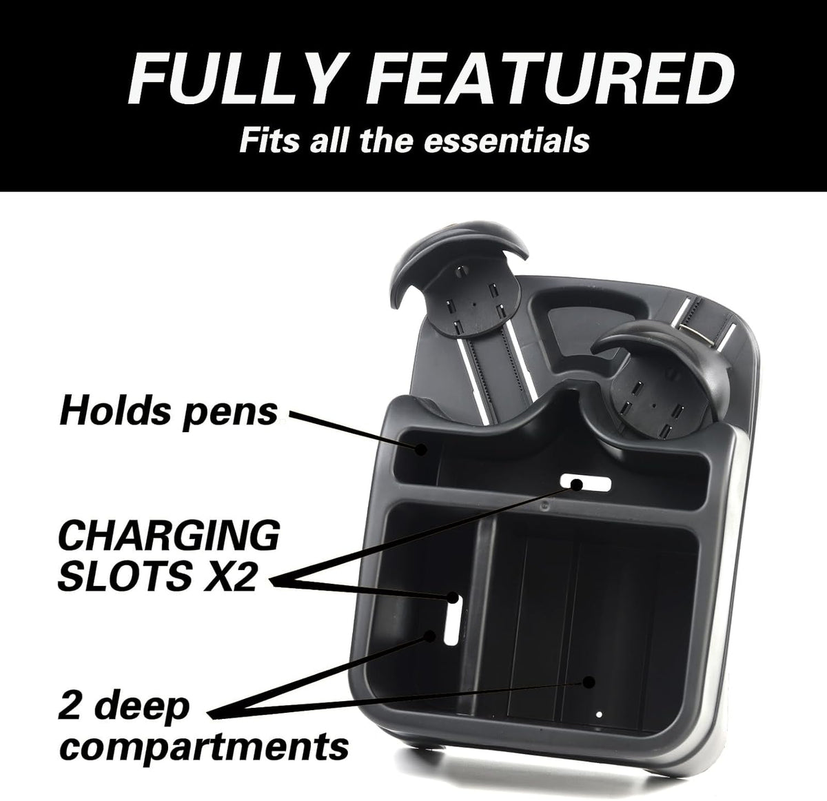 Center Console Organizer,Automotive Consoles Organizers and Storage with 2 Adjustable Cup Holders,Back Bench and Front Seat or Floor Middle Console Universal for Car Truck RV Van SUV (Black)