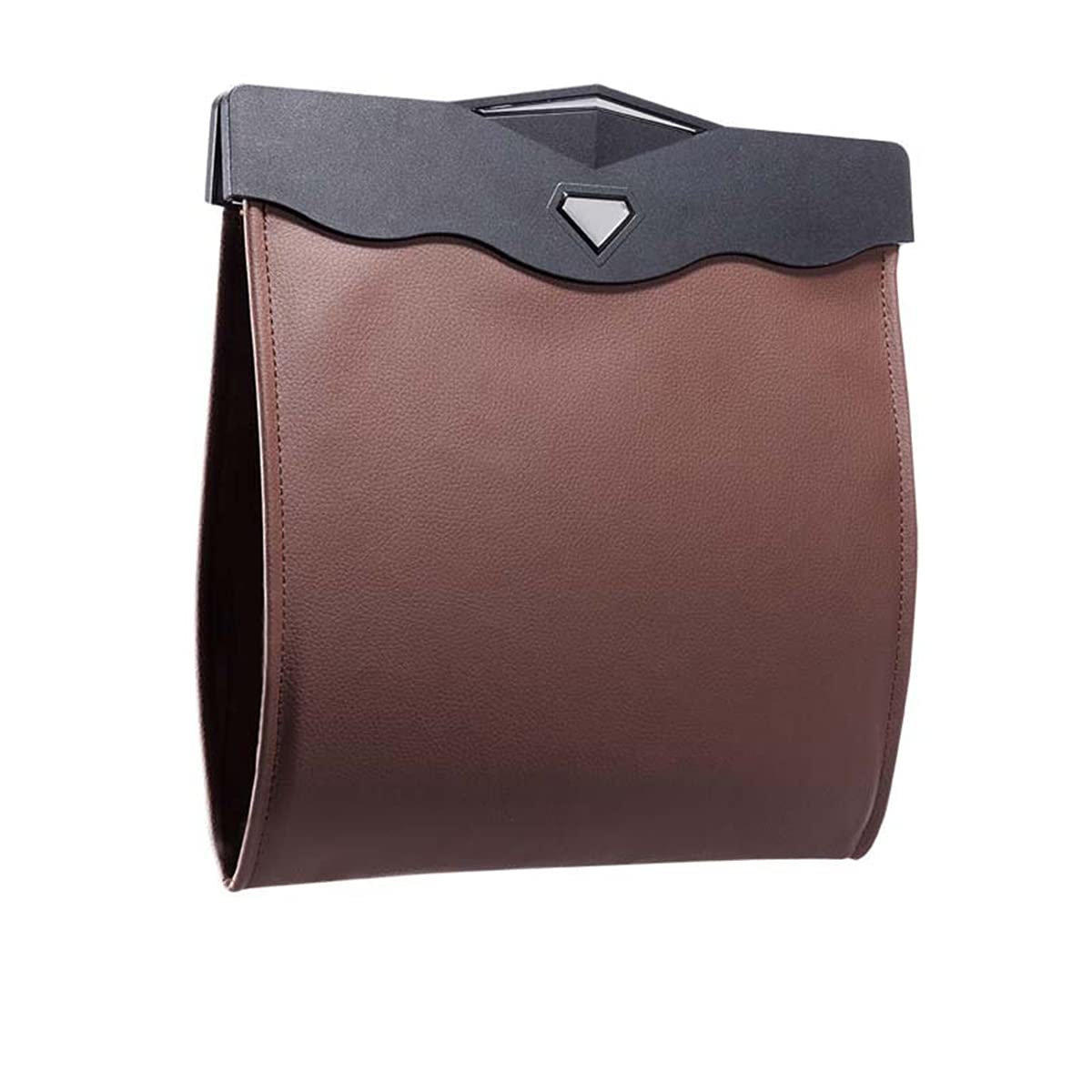 Car Leather Trash Bag Smart LED Waterproof Organizer Storage Garbage Can (Brown)