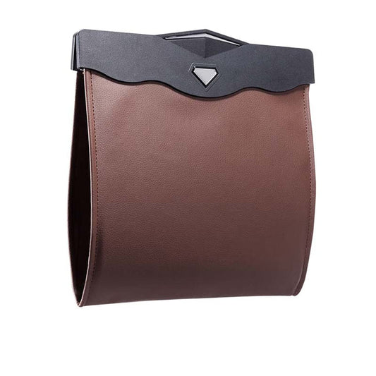 Car Leather Trash Bag Smart LED Waterproof Organizer Storage Garbage Can (Brown)