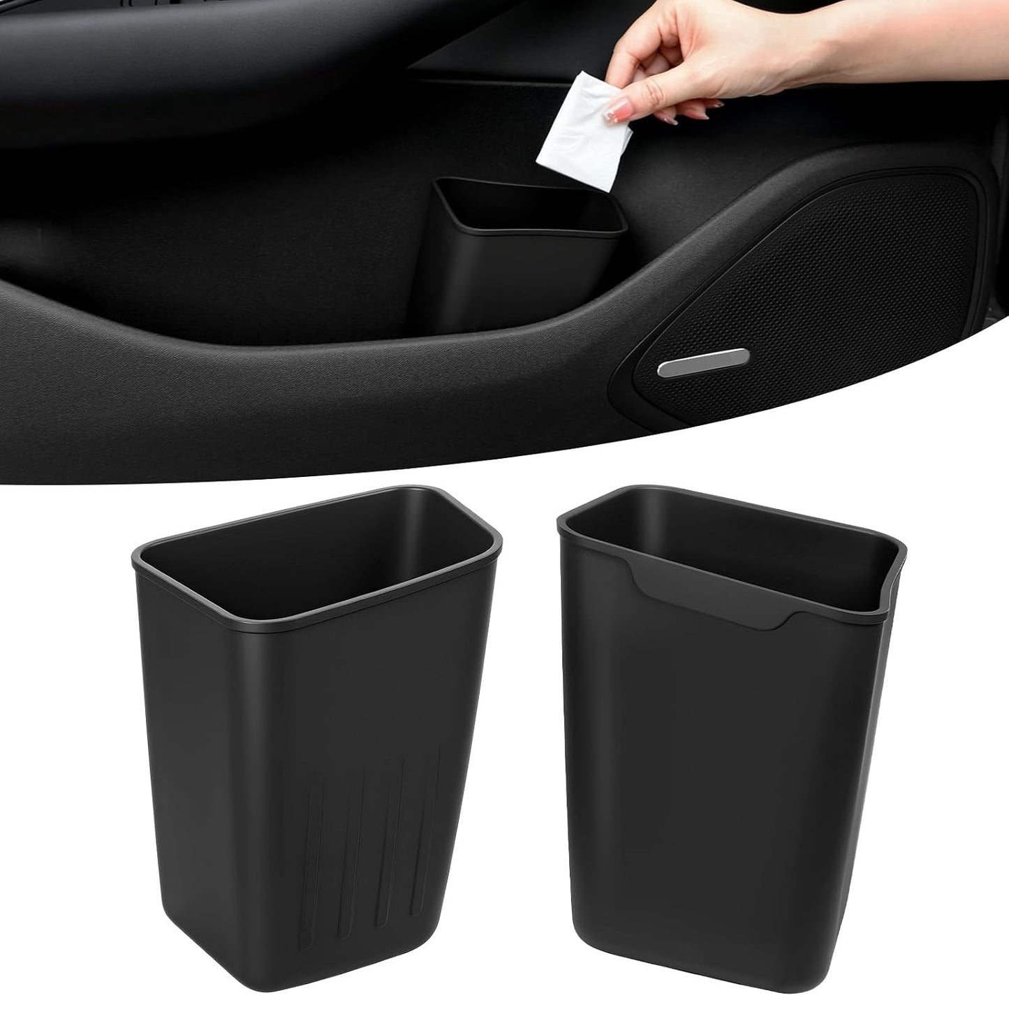 CARFIB 2 Pack Mini Car Trash Can, Car Door Trash Can for Wide Door Pockets, Open-Top Trash Bin, Waterproof TPE Organizer, Black