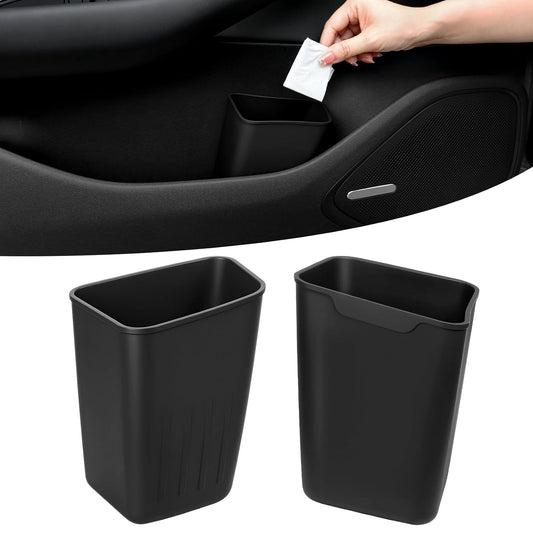 CARFIB 2 Pack Mini Car Trash Can, Car Door Trash Can for Wide Door Pockets, Open-Top Trash Bin, Waterproof TPE Organizer, Black