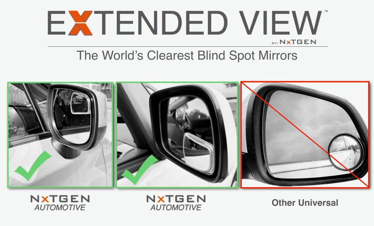NXTGEN Extended View Blind Spot Mirrors | Universal Fit | Real Glass | Premium Clarity & Visibility - 2 Piece Set (Left & Right)