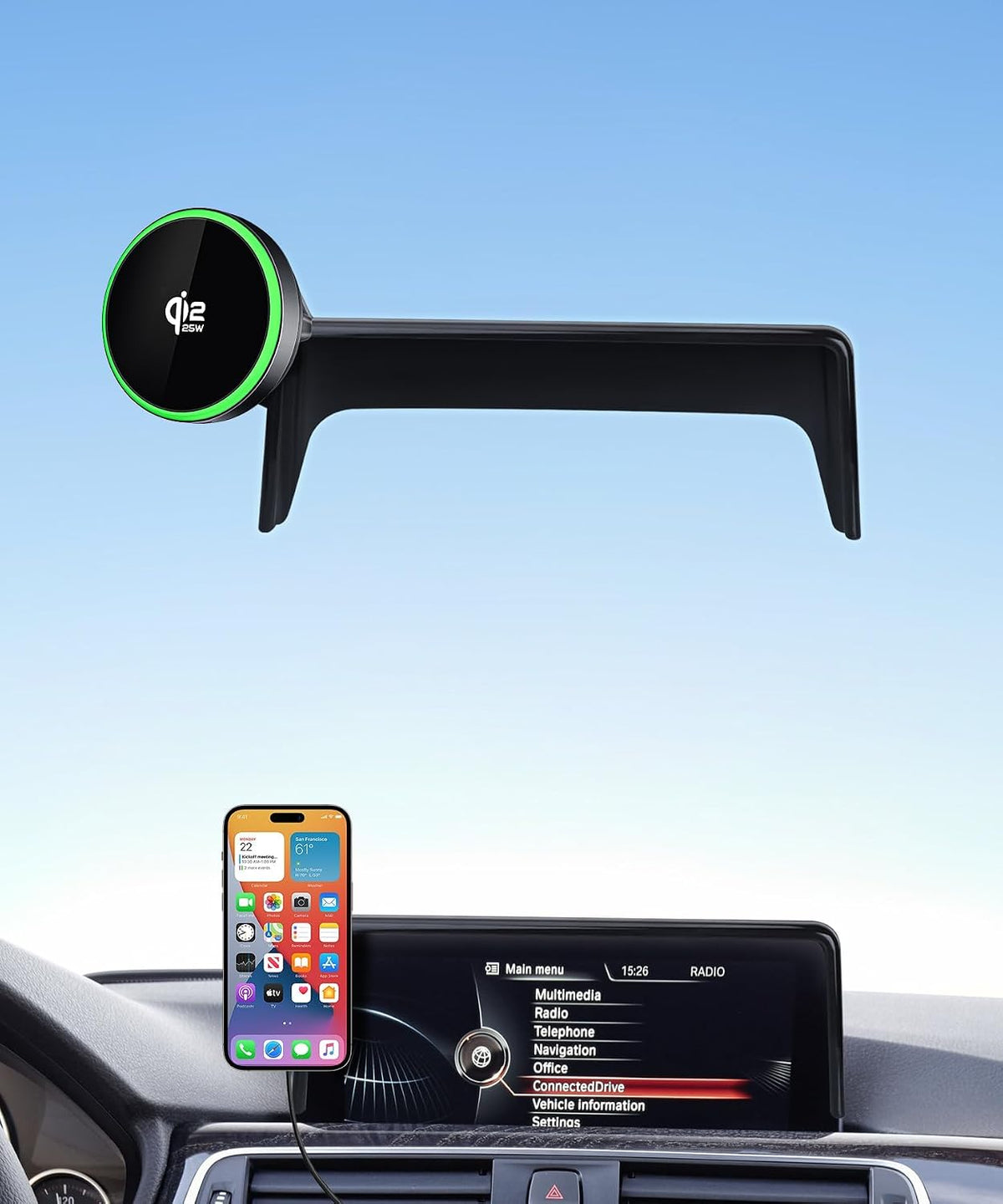 Qi2.2 25W Wireless Charger Car Phone Mount for BMW 2/3/4 Series 8.8" Screen