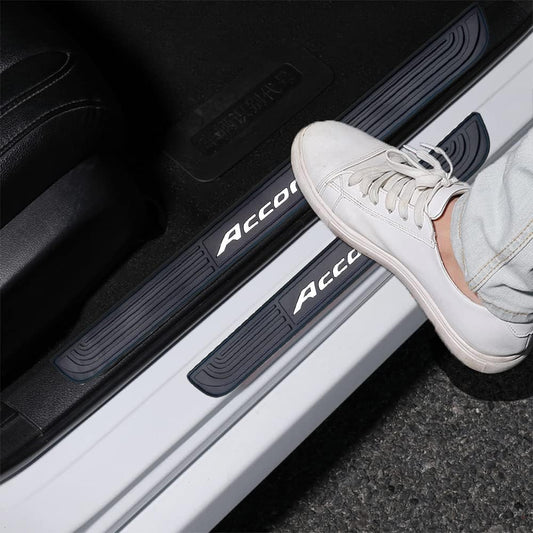4pcs/Set Car Door Sill Plate Protectors - Black Soft Rubber Front/Rear Door Sill Scuff Plate Guard, Door Pedal Protector Stickers fit for Honda Accord, HA01