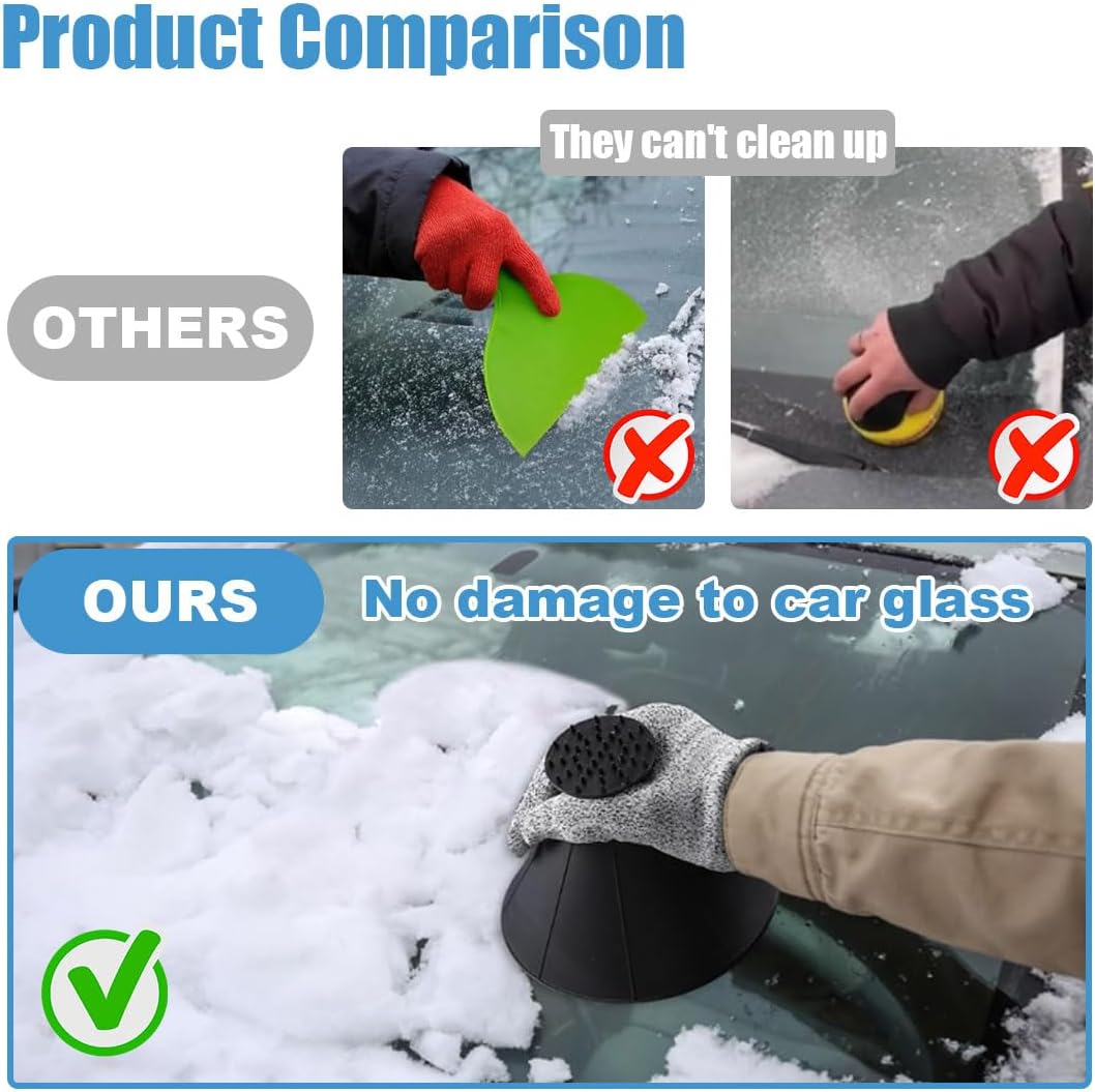GLSOWEE 4PCS Magical Ice Scrapers for Car Windshield, Cone-Shaped Car Snow Remover with Funnel, Round Snow Scraper Car Snow Removal Shovel Tool, Frost Wipe Scraper Car Window Cleaner for Ice & Snow