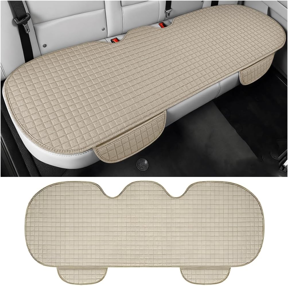 Car Back Seat Cover, Linen Breathable Vehicle Rear Bottom Bench Seat Protector with Storage Pocket, Anti-Slip Comfortable Long Automotive Rear Chair Cover, Universal for Vehicles (Gray)