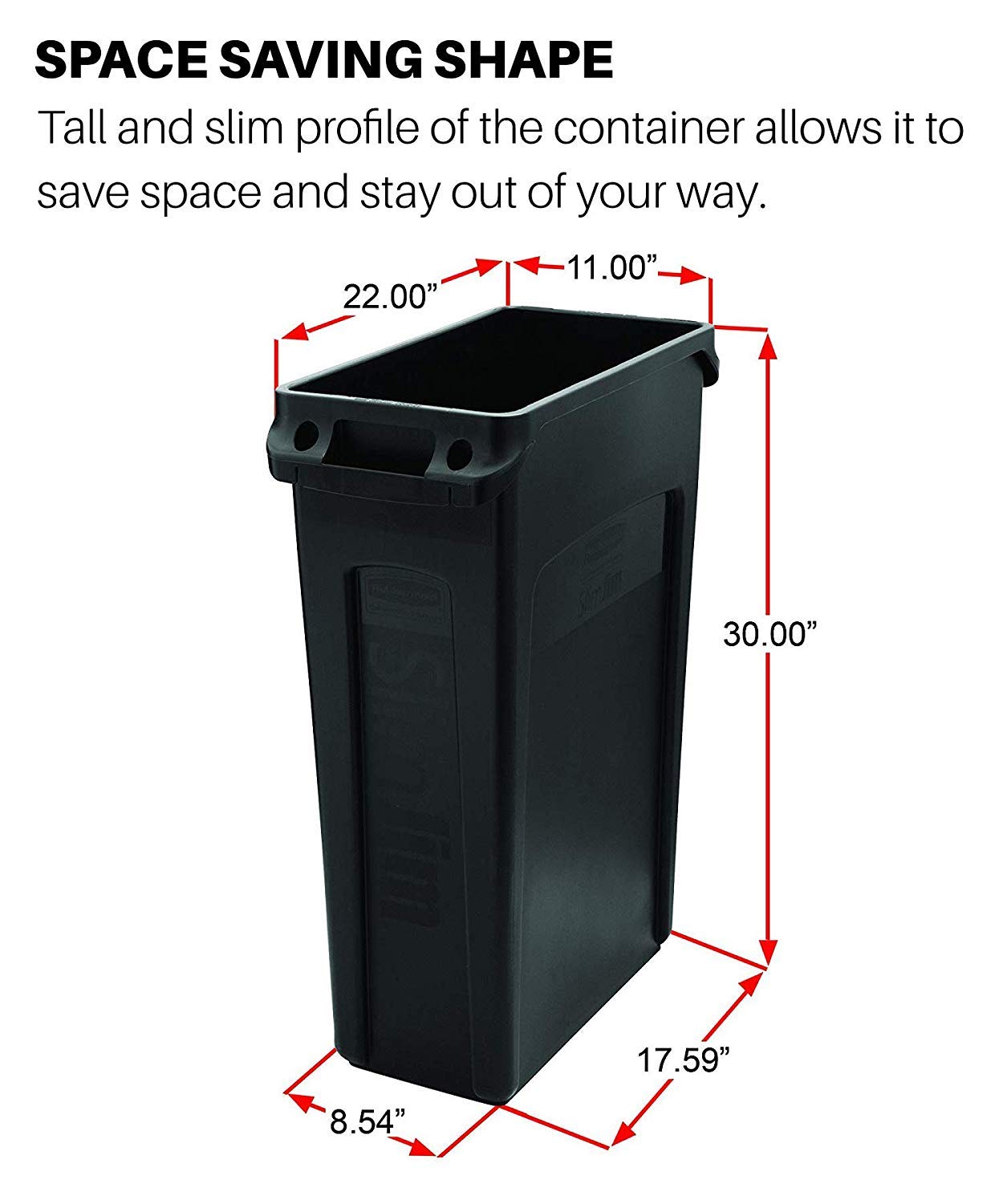Rubbermaid Commercial Products Slim Jim Plastic Rectangular Trash/Garbage Can With Venting Channels, 23 Gal, Black, for Kitchen/Office/Workspace, Pack of 4