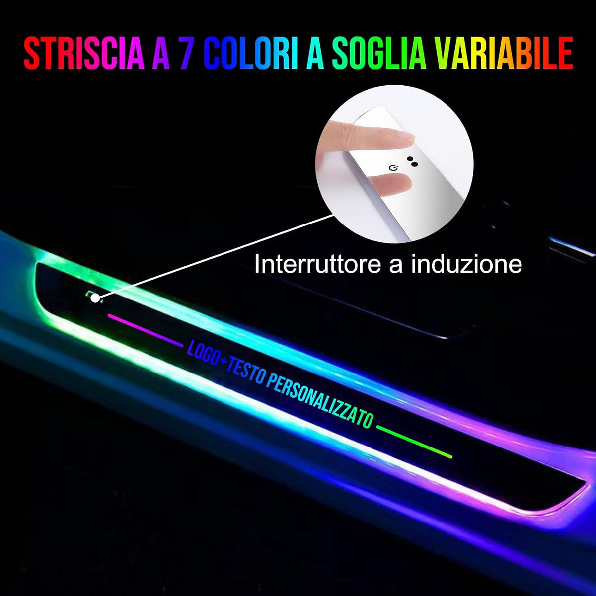 Custom Logo and Text Car Door Sill Lights Auto-Sensing, Personalized LED Welcome Gifts for Men Women, 7 Colors Adsorption Wireless Pedal Light for All Cars