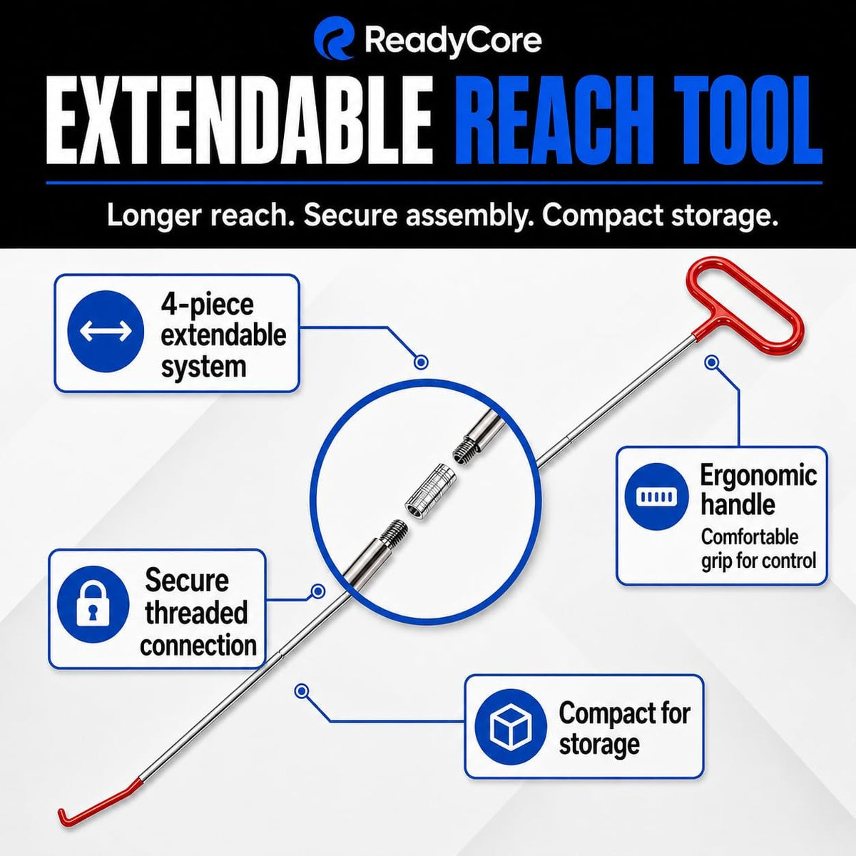 Car Tool Kit with Long Reach Hook & Air Wedge for Getting Things