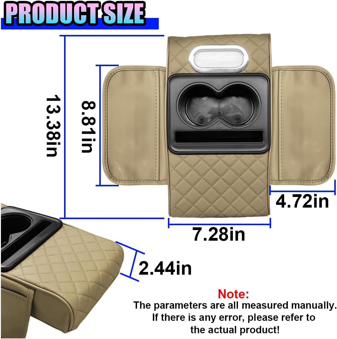 Leather Car Center Console Cover, Armrest Booster Cushion, Beige