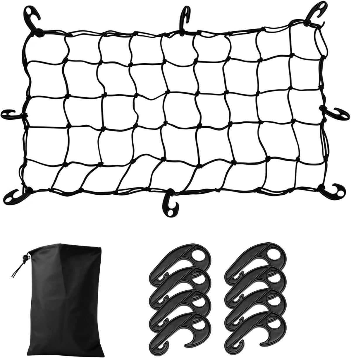 Cargo Net for Roof Rack, 46"×32" Stretches to 95"×75" Cargo Storage Net with 12 Plastic Hooks, Heavy-Duty Bungee Netting Mesh Organizer for Car Boat SUV Van Trailer