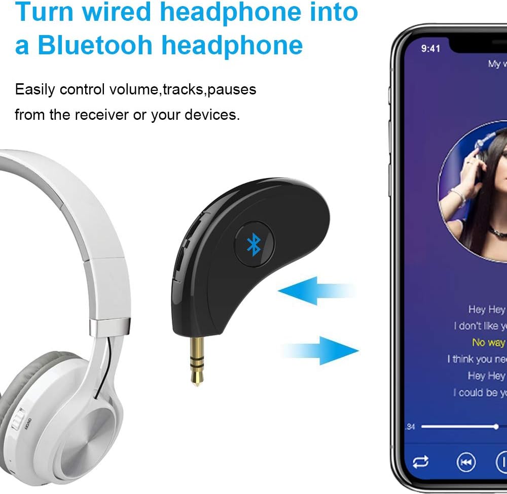 Esuper Portable Bluetooth Aux Adapter, Wireless Music Streaming for Home, Car Audio System, Headphone, Speaker (Bluetooth 4.2, A2DP, 40ft Range)