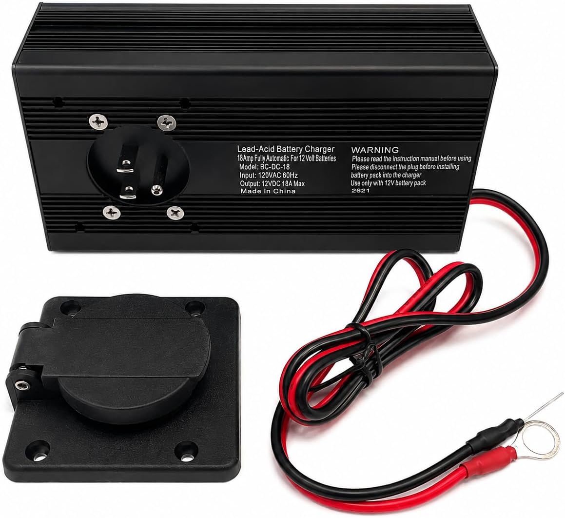 18 Amp Panel Mount 12V Battery Charger for Hydraulic Dump Trailer, Car, Marine. On Board Trickle Charger for 12 Volt Systems