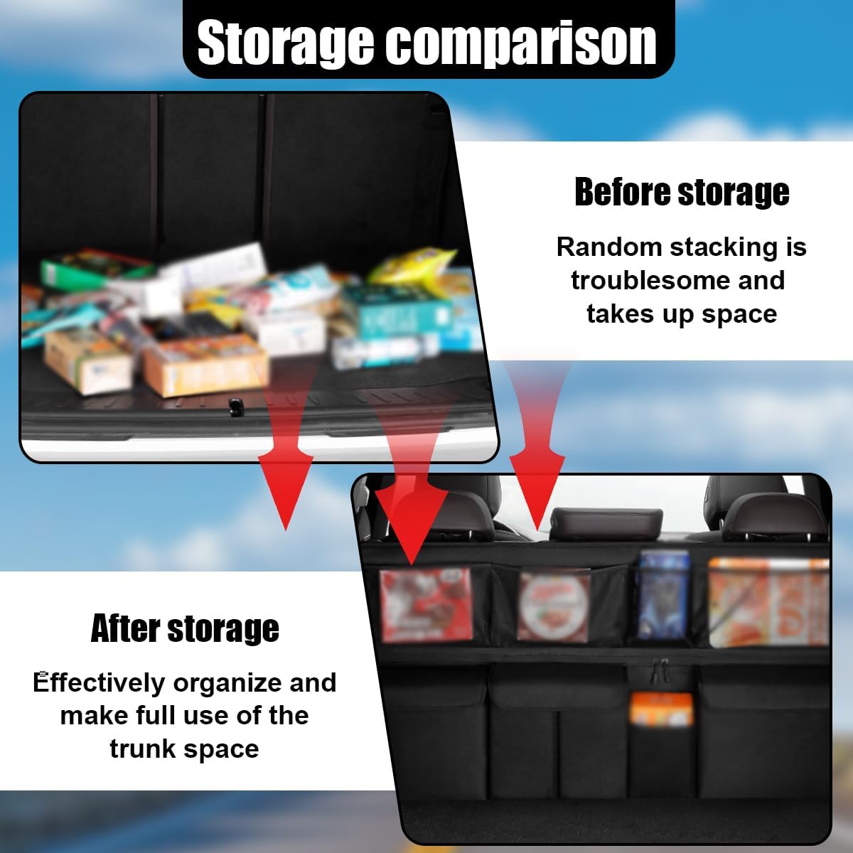 Car Trunk Organizer, Space Saving Hanging Automotive Back Seat Organizer Storage Bag with 10 Pocekts, Foldable Vehicle Interior Cargo Organizer Accessories for Car, SUV, Truck, MPV (Black)