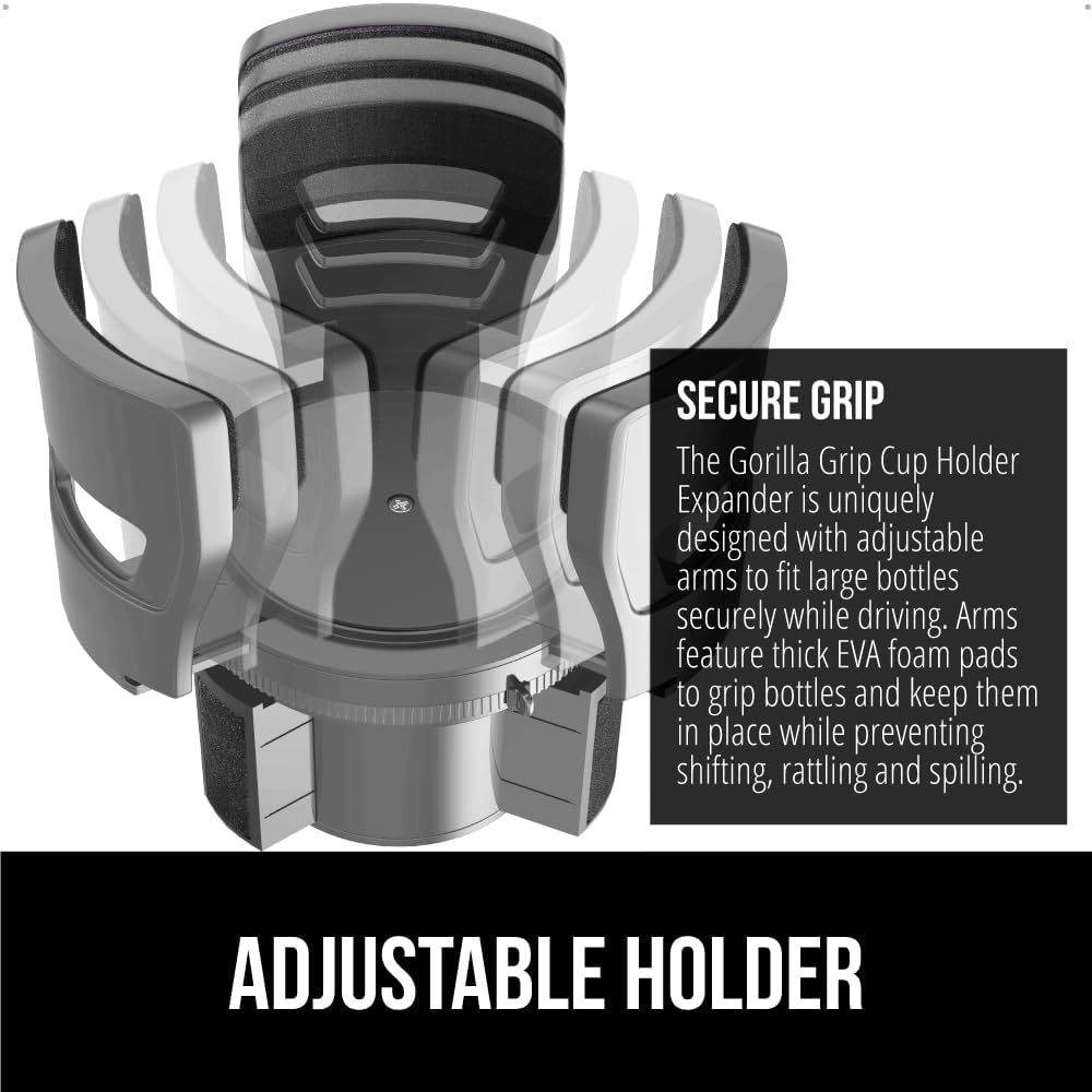 GORILLA GRIP Patent Pending Adjustable Car Cup Holder Expander, Gray