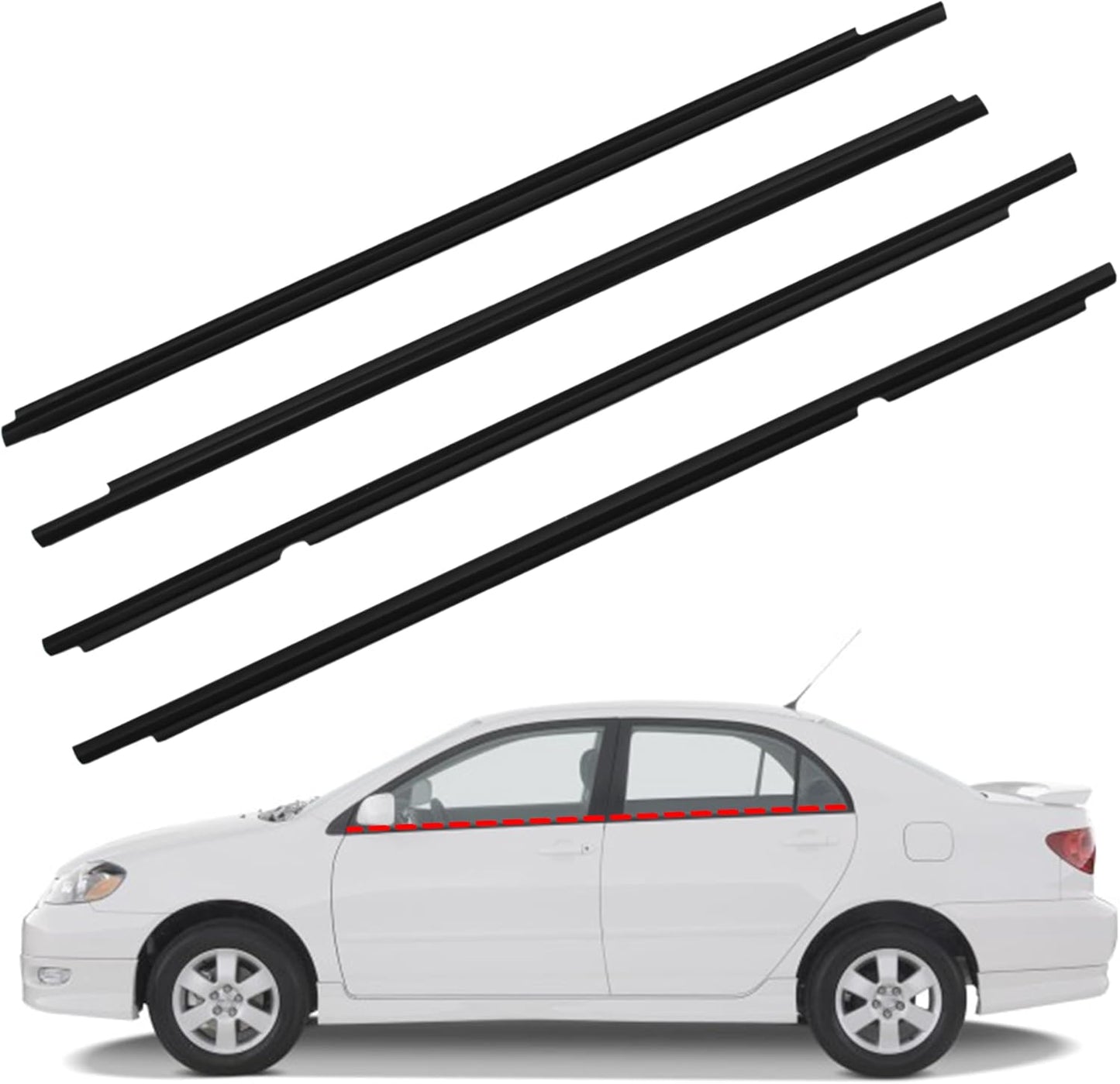 4Pcs Window Moulding Trim Seal Belt Fit for 03-08 Corolla | Compatible with 2003-2008 Toyota Corolla, Window Moulding Trim Weatherstrip, Replaces 75730-02180 75710-02200 75720-02200