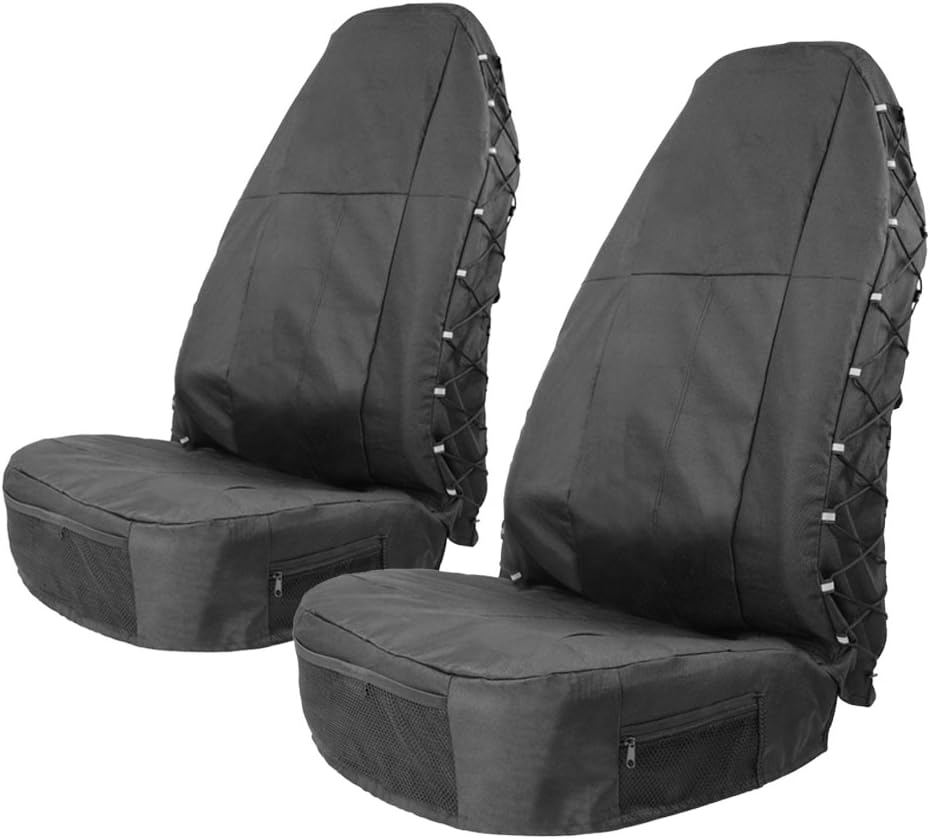 TIROL Waterproof Front Seat Covers High Back Seat Cover Bucket Seat Covers with Multi-Pockets for Semi Truck Cars Van SUV Pickup (2PCS)