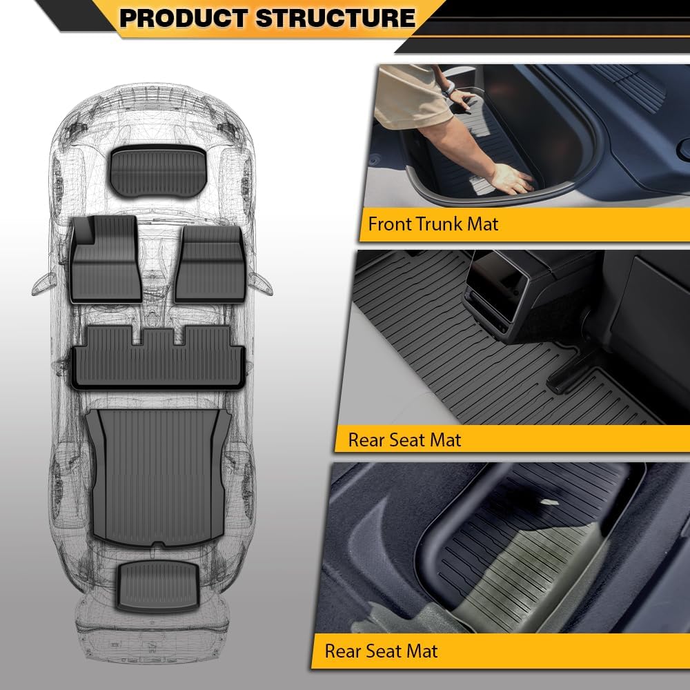 G-PLUS TPE Cargo Liners 6PCS Fit 2024-2025 Tesla Model 3 Highland Full Set