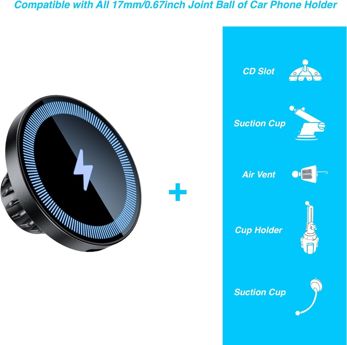 for MagSafe Wireless Charging Phone Holder with 17mm Ball Socket