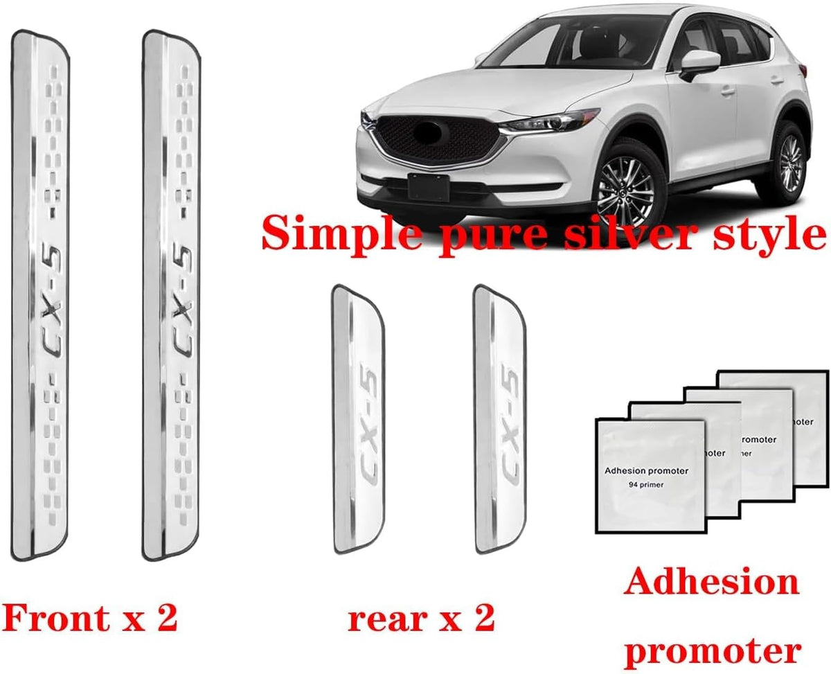 Steel Chrome Door Sill Protector for Mazda CX-5 2013-2025, Honeycomb-Pattern Accessories Plates Cover Auto Interior Accessory Kick Panels Trim Guard