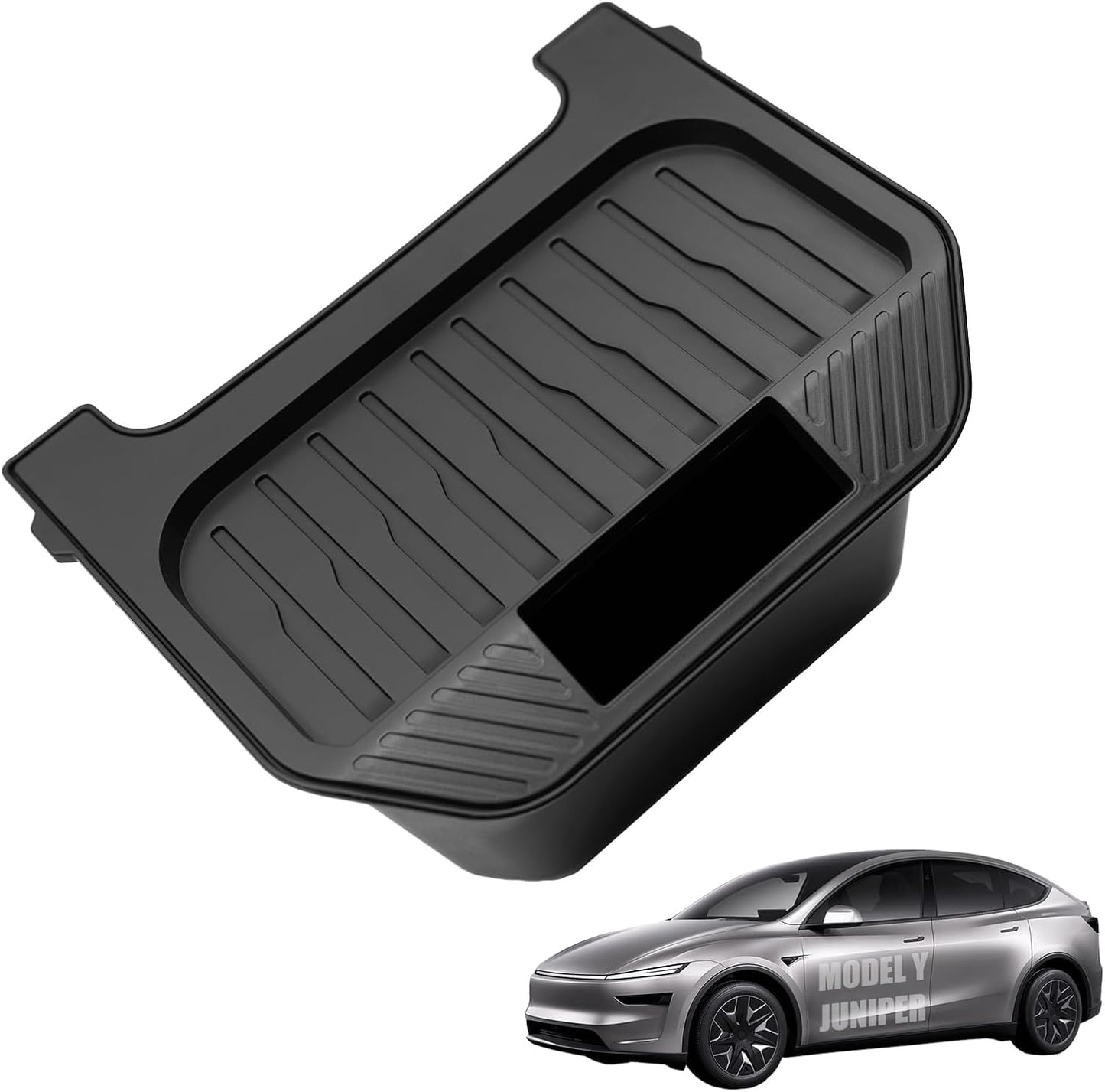 Rear Center Console Organizer for 2025-2026 Tesla Model Y Juniper, Backseat Storage Bin & Trash Can, Snap-In Stable Installation, TPE Partitioned Organizer for Model Y Juniper Accessories