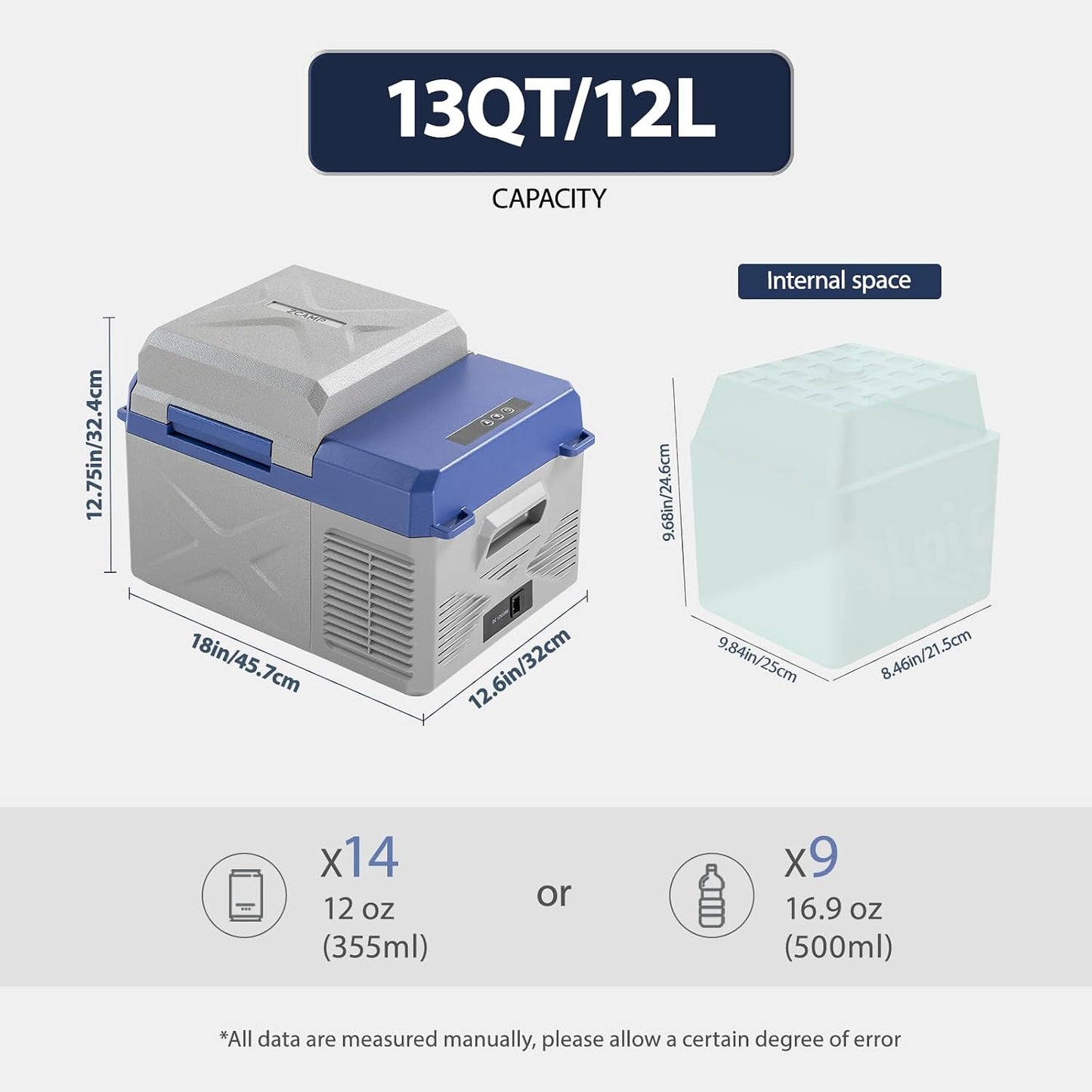 X12 12 Volt Refrigerator,Mini Portable Freezer,13 Quart(12L) Electric Cooler,12V Car Fridge,12/24V DC 100-240V AC for Ourdoor, Camping, Travel, Truck,RV, Boat -4℉~68℉