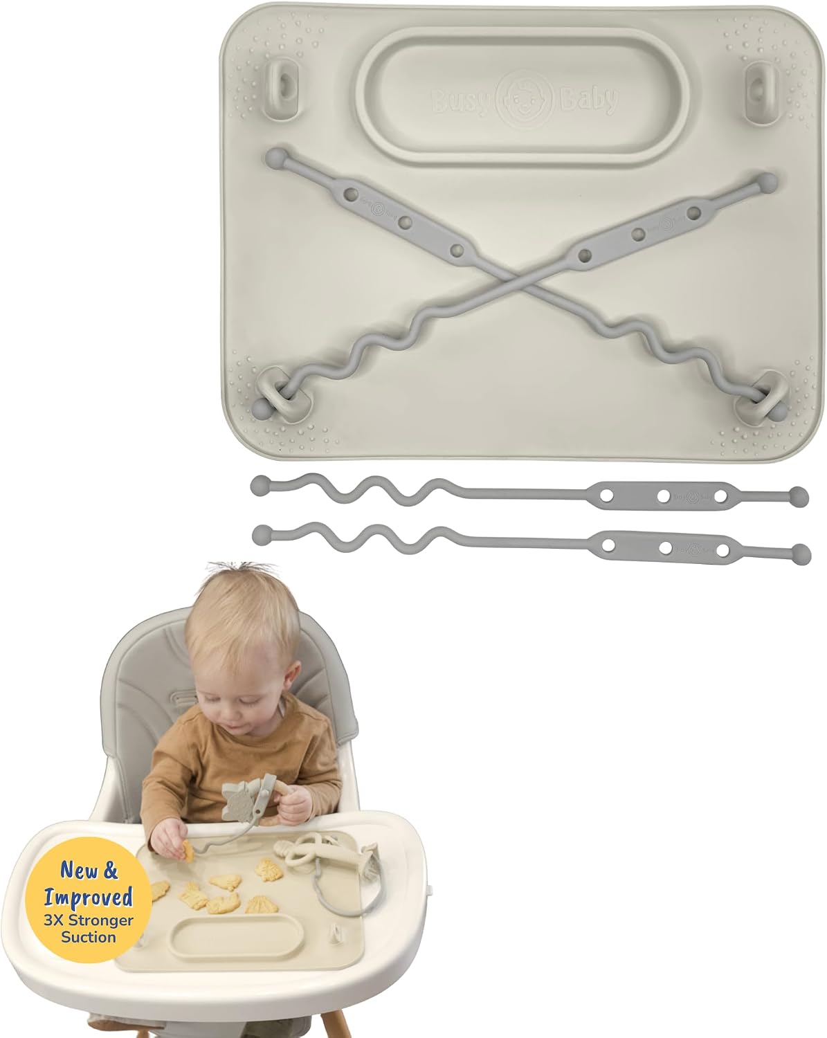 Busy Baby Mini Mat NEW Suction Cups with 2 Straps Baby Weaning(TanMini)