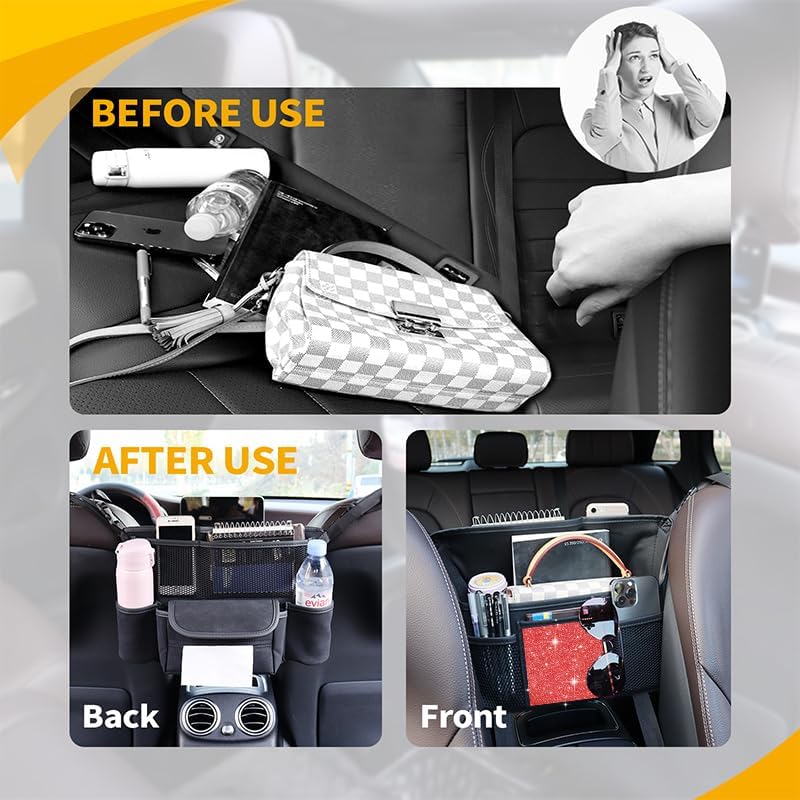 Red Diamond Car Handbag Holder Between Seats Bling Rhinestone Car Storage Bag Large Capacity Purse Phone Automotive Consoles Organizer Safe Barrier of Backseat Pet Kids