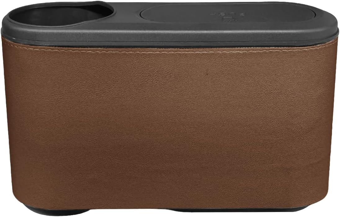 Craedli Car Trash Can with Lid, Leakproof Hanging Garbage Can Car Door Trash Bin with Cup Holder, Multipurpose Auto Interior Back Seat Storage Organizer for Home, Office (Black)