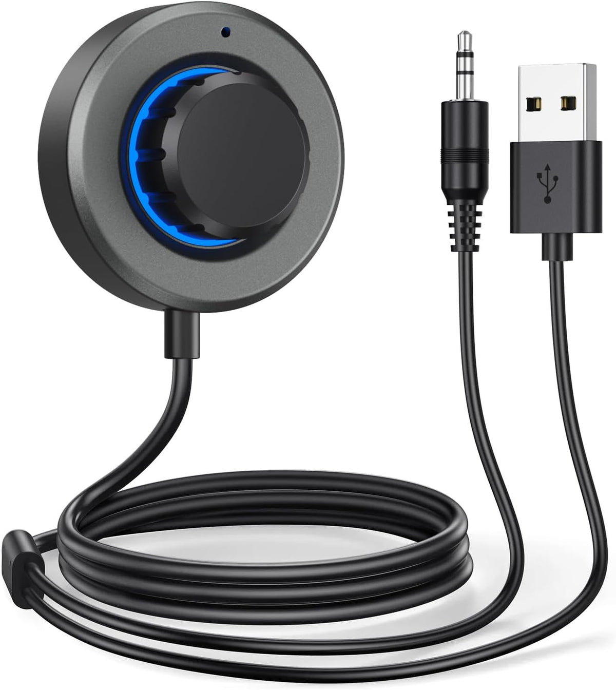 Wireless 6.0 Audio Receiver for Car, [CVC 8.0 Noise Cancelling] Auxiliary Wireless Adapter with Volume Control Knob & RGB Backlight, 3.5mm AUX Wireless Music Adapter for Hands-free Calls & Home Stereo