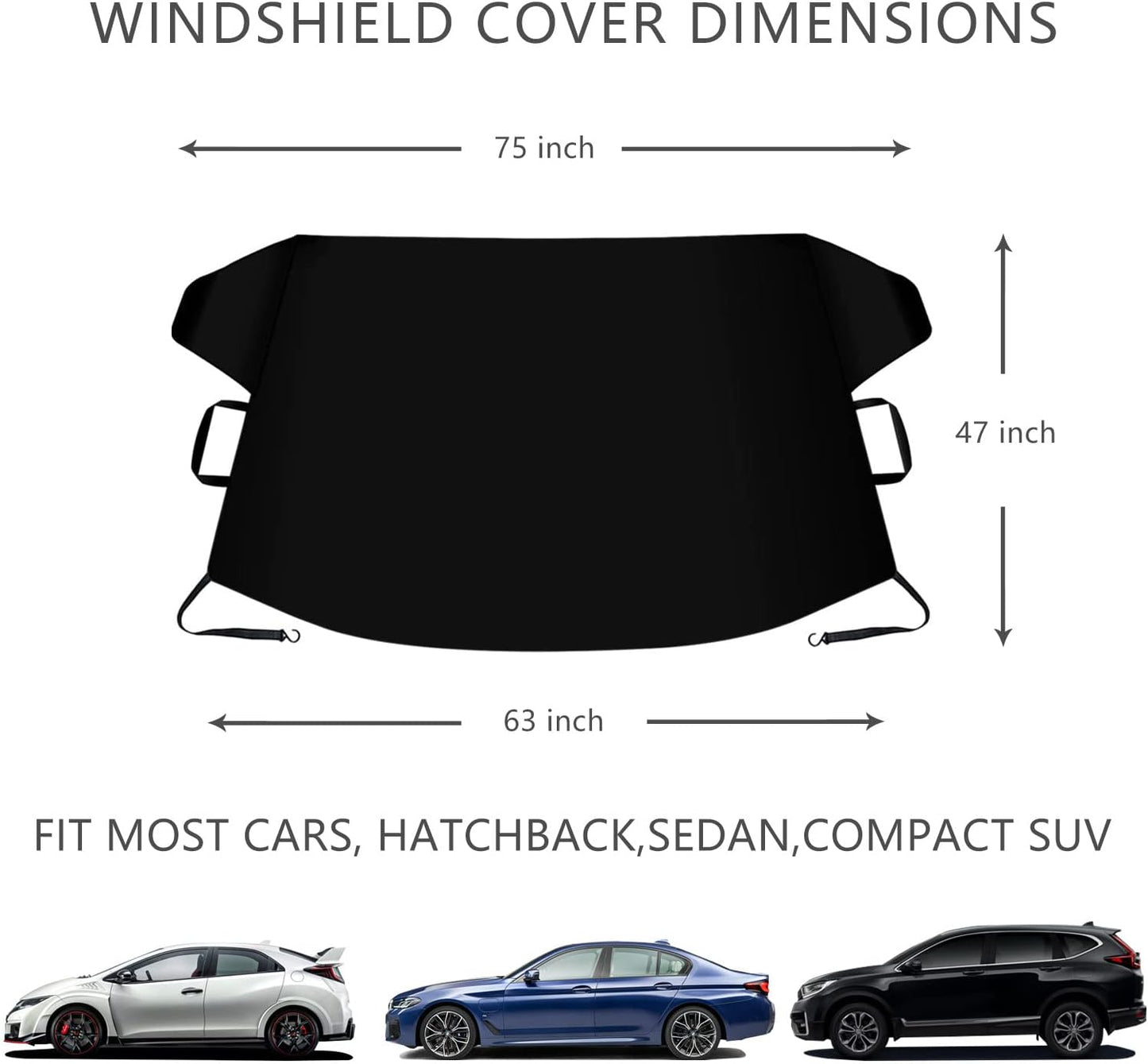 Windshield Cover for Ice and Snow, Car Windshield Snow Cover with Side Mirrors Cover, Thicken Winter Windshield Covers Waterproof Outdoor Covers Fits Most Cars SUVs and Vans (75"x47")